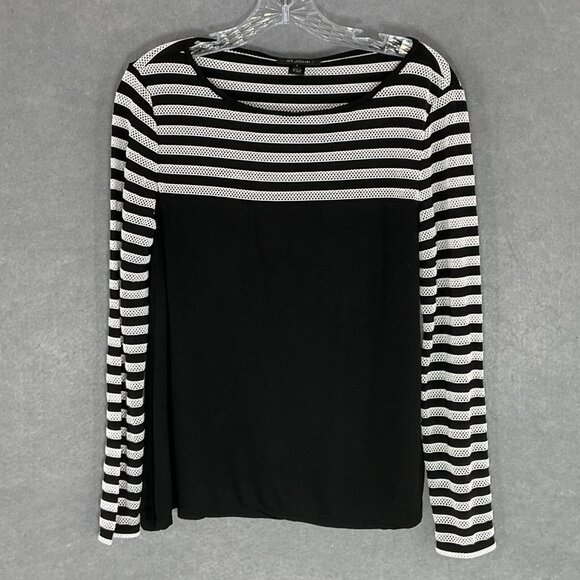 St. John Top Women Sz 8 Black White‎ Lightweight Nautical Preppy Cruise Travel - Picture 1 of 8